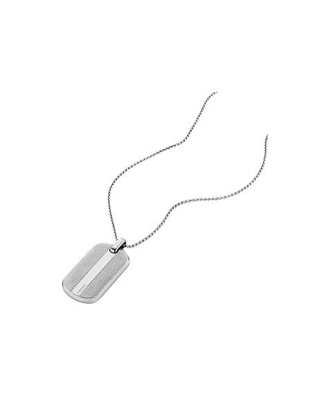 Fossil stainless steel bracelet with industrial texture and customisable nameplate
