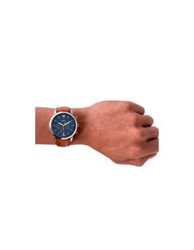 Montre Fossil Neutra : élégance et précision en cuir brun avec cadran bleu satiné