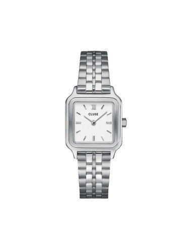 Reloj femenino Cluse Gracieuse plateado, diseño cuadrado y esfera blanca elegante