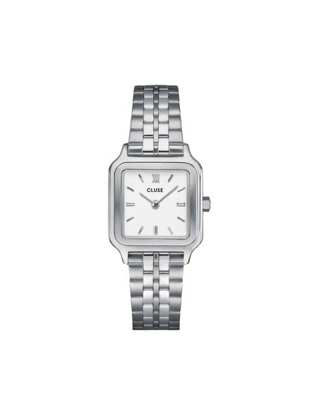 Montre Cluse Gracieuse pour femme, argentée, au design carré et à l'élégant cadran blanc