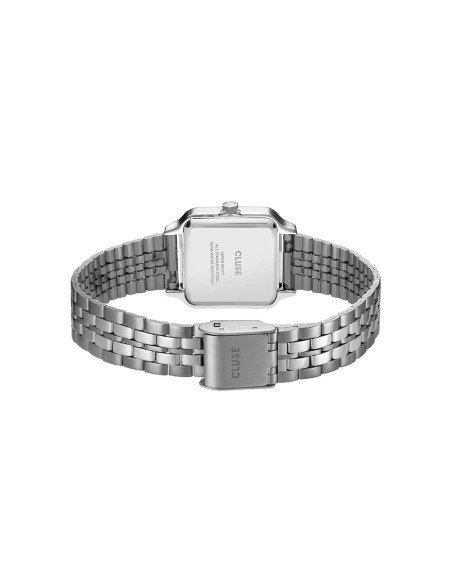 Reloj femenino Cluse Gracieuse plateado, diseño cuadrado y esfera blanca elegante