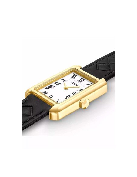 Cluse Belisenna Uhr elegantes weißes Zifferblatt mit schwarzem Lederband
