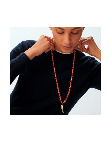 Collar largo BE rojo oro de Agatha Paris: distinción y estilo atemporal con cuerno dorado.