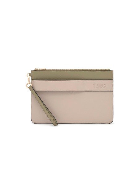 Pochette Audree Saffiano Taupe et vert olive de Tous : élégance et fonctionnalité au quotidien