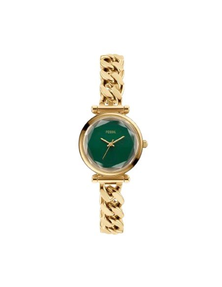 Montre Fossil Carlie : élégance dorée avec cristal facetté et bracelet à maillons