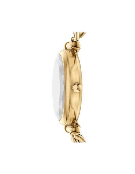 Fossil Carlie Uhr: goldene Eleganz mit facettiertem Kristall und Gliederarmband