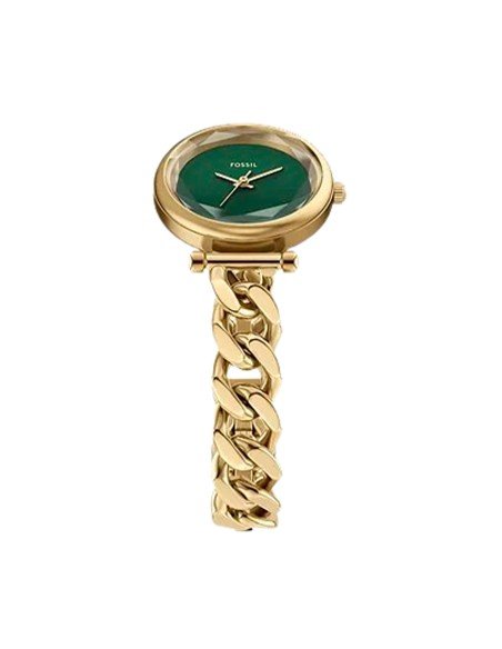 Montre Fossil Carlie : élégance dorée avec cristal facetté et bracelet à maillons