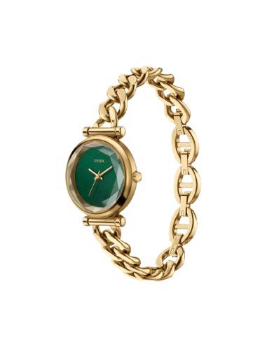 Montre Fossil Carlie : élégance dorée avec cristal facetté et bracelet à maillons