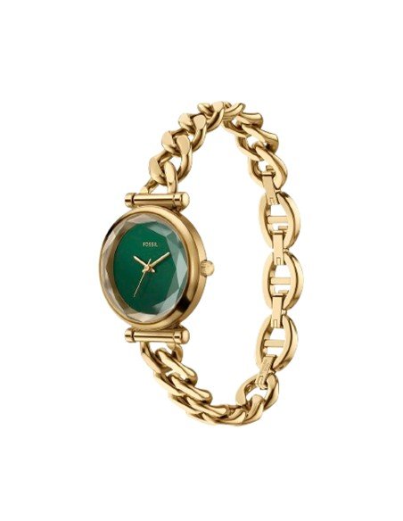 Montre Fossil Carlie : élégance dorée avec cristal facetté et bracelet à maillons
