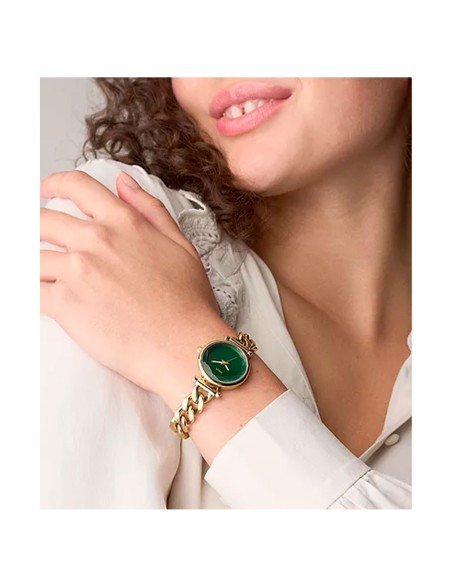 Montre Fossil Carlie : élégance dorée avec cristal facetté et bracelet à maillons