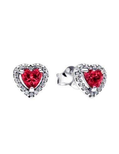 Orecchini a bottone Pandora con cuore rosso: design romantico in argento per un look straordinario