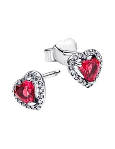 Orecchini a bottone Pandora con cuore rosso: design romantico in argento per un look straordinario