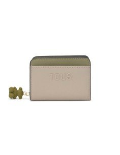 Tous Double Audree Saffiano taupe green medium wallet, estilo e funcionalidade