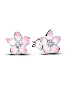 Pendientes de botón Flor de Cerezo de Pandora: elegancia en plata con esmalte rosa artesanal