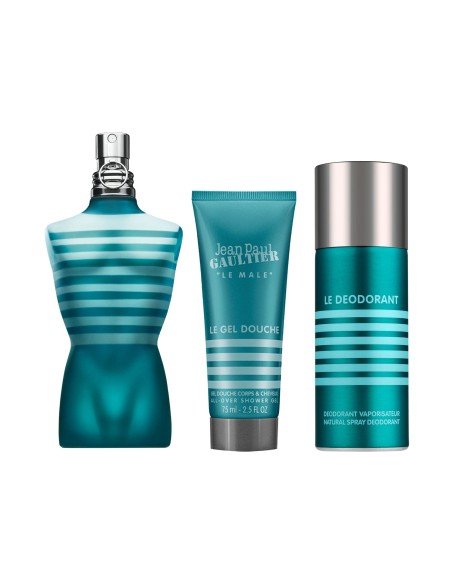 Caixa Jean Paul Gaultier Le Male: Eau de Toilette, Gel e Desodorizante num único conjunto