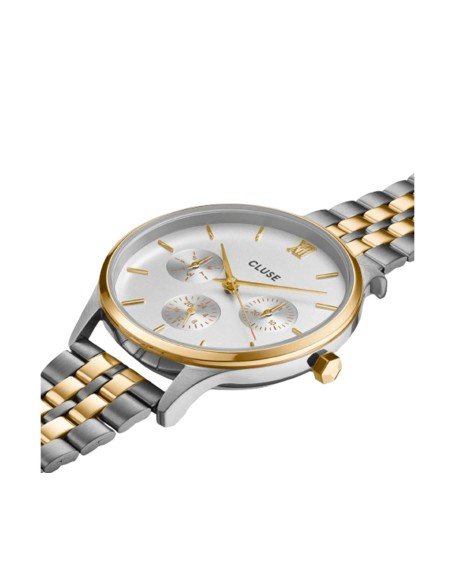 Montre multifonction Cluse Minuit, design bicolore or et argent, élégante et polyvalente