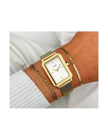 Reloj Cluse Fluette Rectangular: Elegancia en dorado con correa de malla intercambiable
