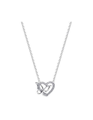 Collar Pandora corazón y mariposa: Elegancia en plata de ley y circonitas brillantes