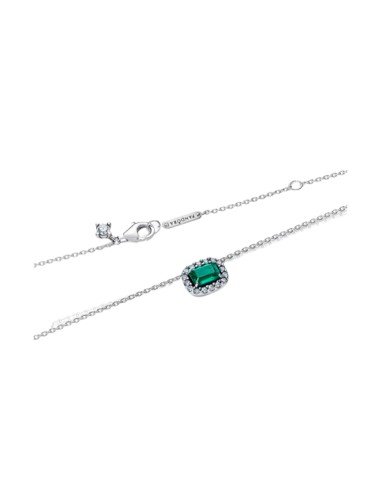 Collar rectangular verde de Pandora en plata de ley con circonitas y cierre seguro