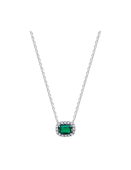 Collar rectangular verde de Pandora en plata de ley con circonitas y cierre seguro