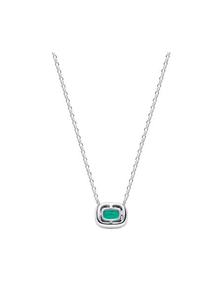 Collar rectangular verde de Pandora en plata de ley con circonitas y cierre seguro