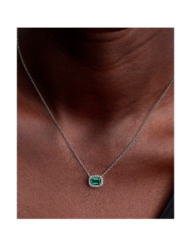Pandora green rectangular necklace in sterling silver with cubic zirconia and secure clasp