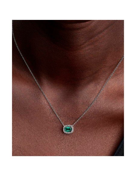 Collar rectangular verde de Pandora en plata de ley con circonitas y cierre seguro