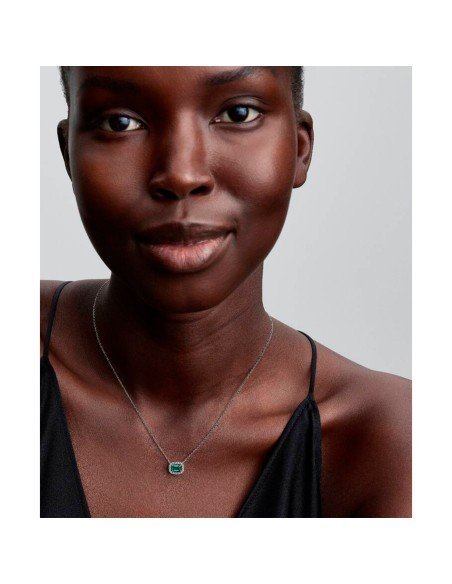 Collar rectangular verde de Pandora en plata de ley con circonitas y cierre seguro
