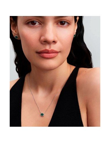 Collar rectangular verde de Pandora en plata de ley con circonitas y cierre seguro