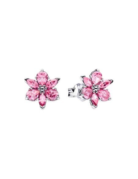 Pendientes Pandora Herbario Flor Rosa: Elegancia Natural con Circonitas y Baño de Oro Rosa