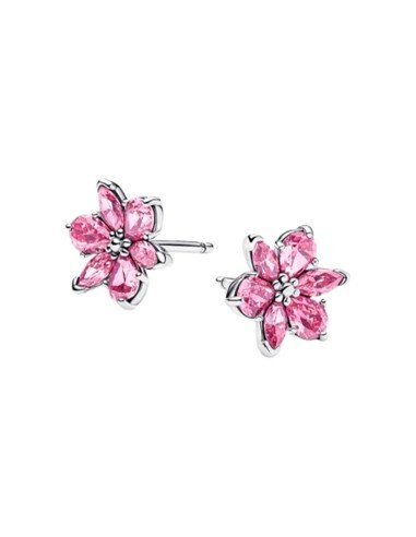 Pendientes Pandora Herbario Flor Rosa: Elegancia Natural con Circonitas y Baño de Oro Rosa