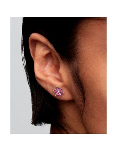 Pendientes Pandora Herbario Flor Rosa: Elegancia Natural con Circonitas y Baño de Oro Rosa