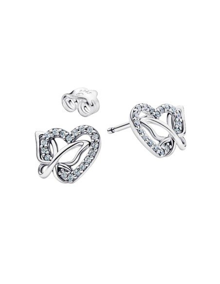Pendientes de botón Pandora: Corazón & mariposa en plata, elegancia y simbolismo