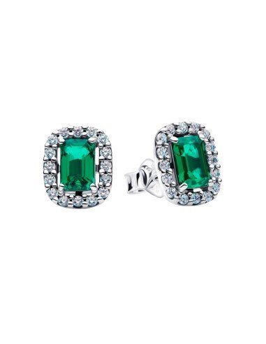 Orecchini Pandora verdi rettangolari in argento, eleganza e brillantezza senza tempo