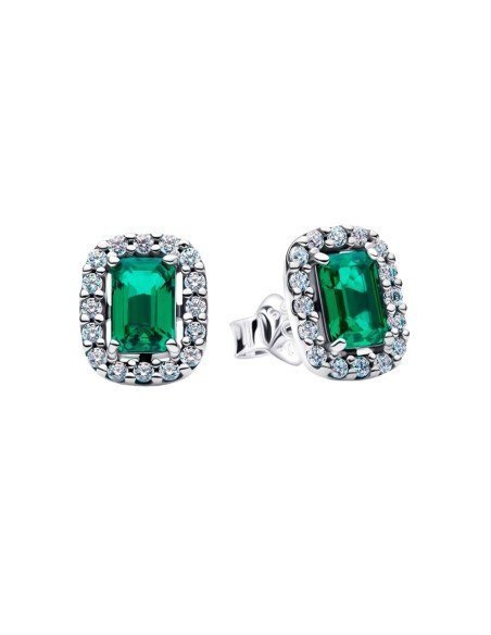 Orecchini Pandora verdi rettangolari in argento, eleganza e brillantezza senza tempo