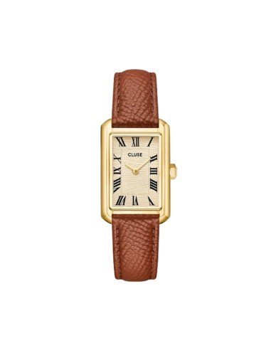 Reloj Cluse Belisenna: caja y esfera doradas, correa de piel marrón, diseño atemporal
