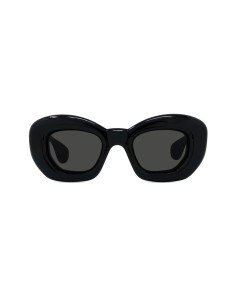 Óculos de sol Loewe Signature: luxo em preto brilhante com lentes cinzentas fumadas orgânicas