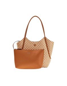 GUESS BOLSO TOTE PARA MUJER GRANDE 2 EN 1 COLOR COÑAC Y BLANCO TEXTURIZADO MULTICOLOR 2