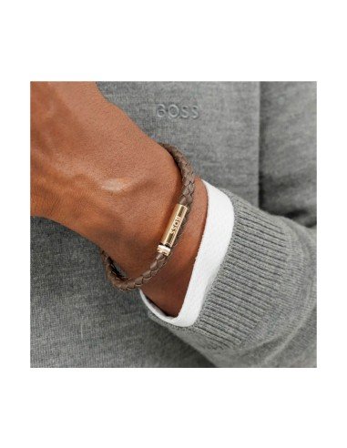 Pulseira Hugo Boss Ares em couro castanho para homem - Original e elegante
