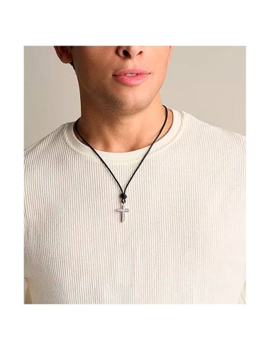 Colar Fossil para Homem com Cruz em Pele - Originalidade e Envio Grátis