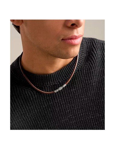 Colar Fossil Machine em couro castanho para homem - Envio gratuito