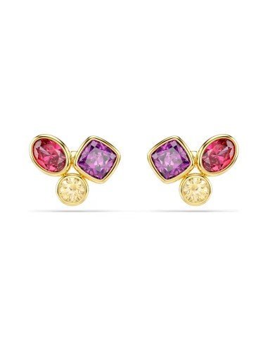 Brincos de botão Swarovski Amber multicoloridos em ouro. Envio gratuito!