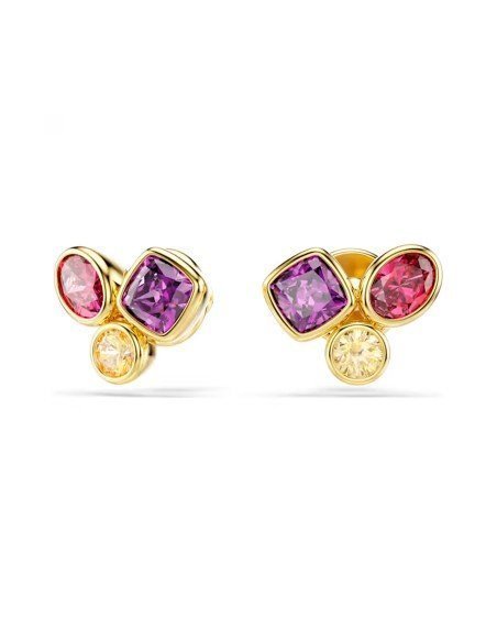 Brincos de botão Swarovski Amber multicoloridos em ouro. Envio gratuito!