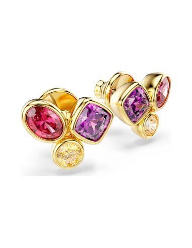 Brincos de botão Swarovski Amber multicoloridos em ouro. Envio gratuito!